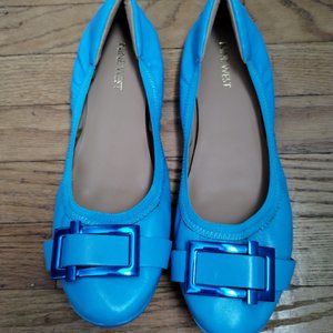Nine West Blue Leather Justinna Ballet Flats